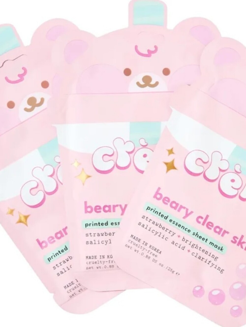 Beary Clear Skin Strawberry Sheet Mask - Pink Hydrating Essence 5pk.